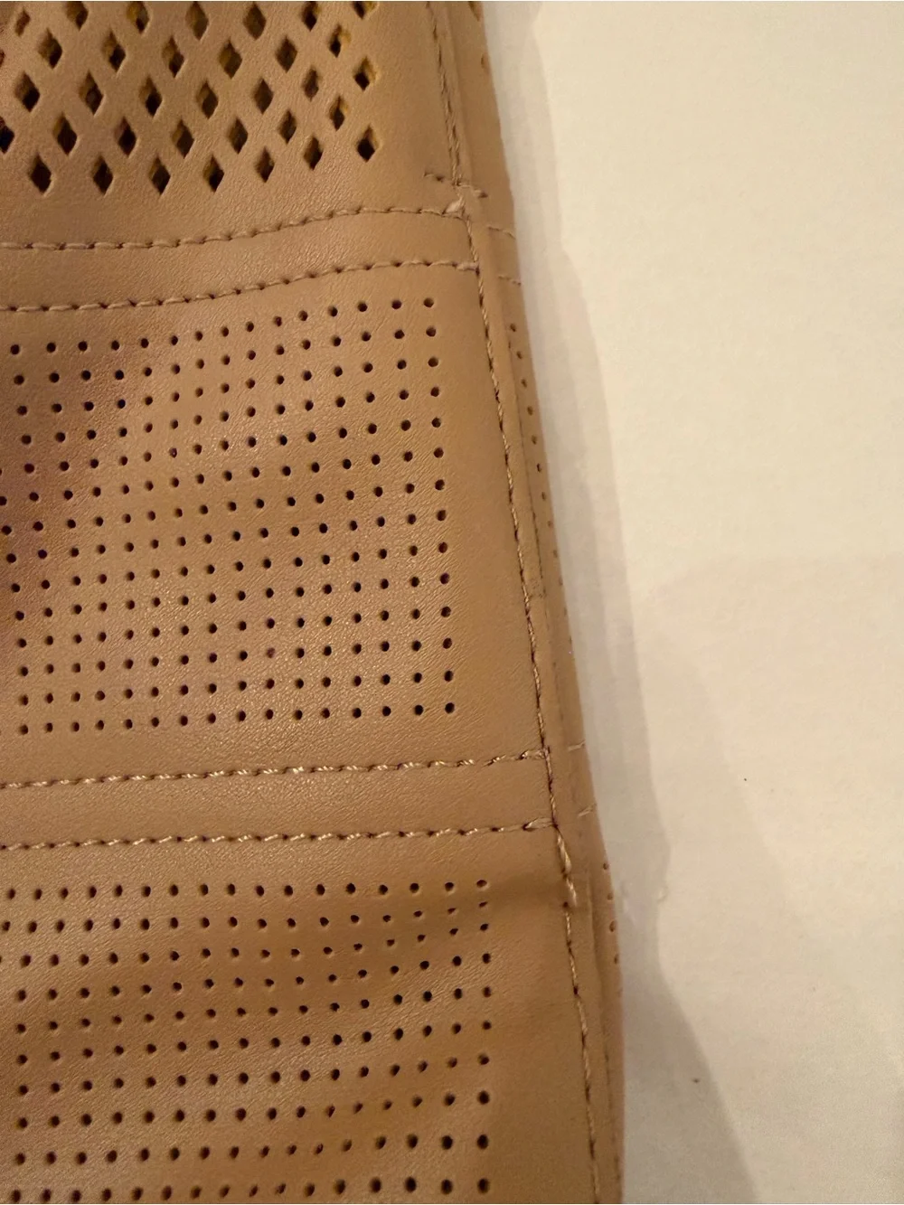 Anthropologie Boho Chic Tan Perforated Ring Handle Crossbody Vegan leather Fall